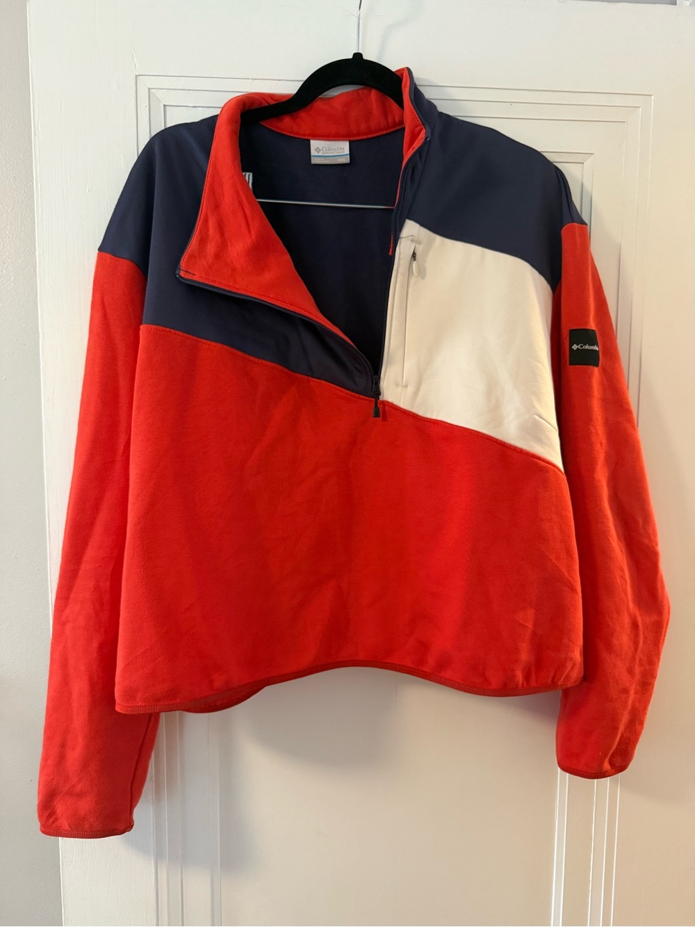 Columbia Red, Navy & White Colorblock Half-Zip Fleece Pullover
